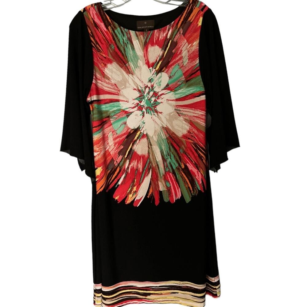 Fenn Wright Manson Shift Dress Mini Bell Split Sleeve Watercolor Floral Size 8